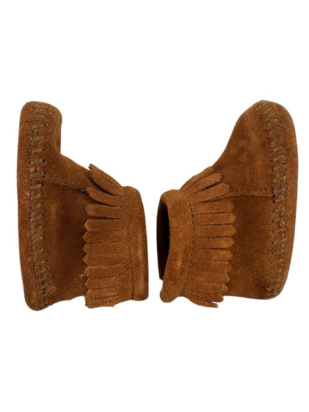 Minnetonka Back Strap Baby Fringe Bootie Brown Suede Moccasin Infant Size 1 - Picture 4 of 12
